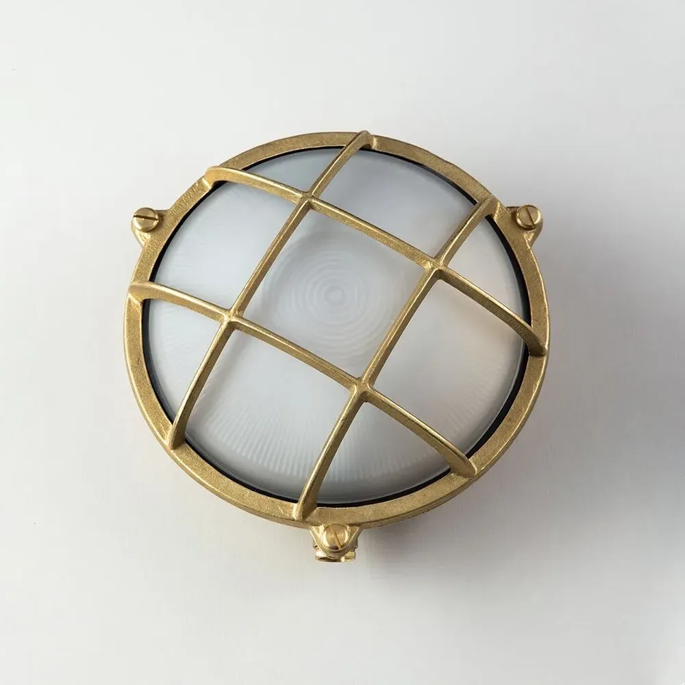 Large Round Bulkhead Light - Antique Brass