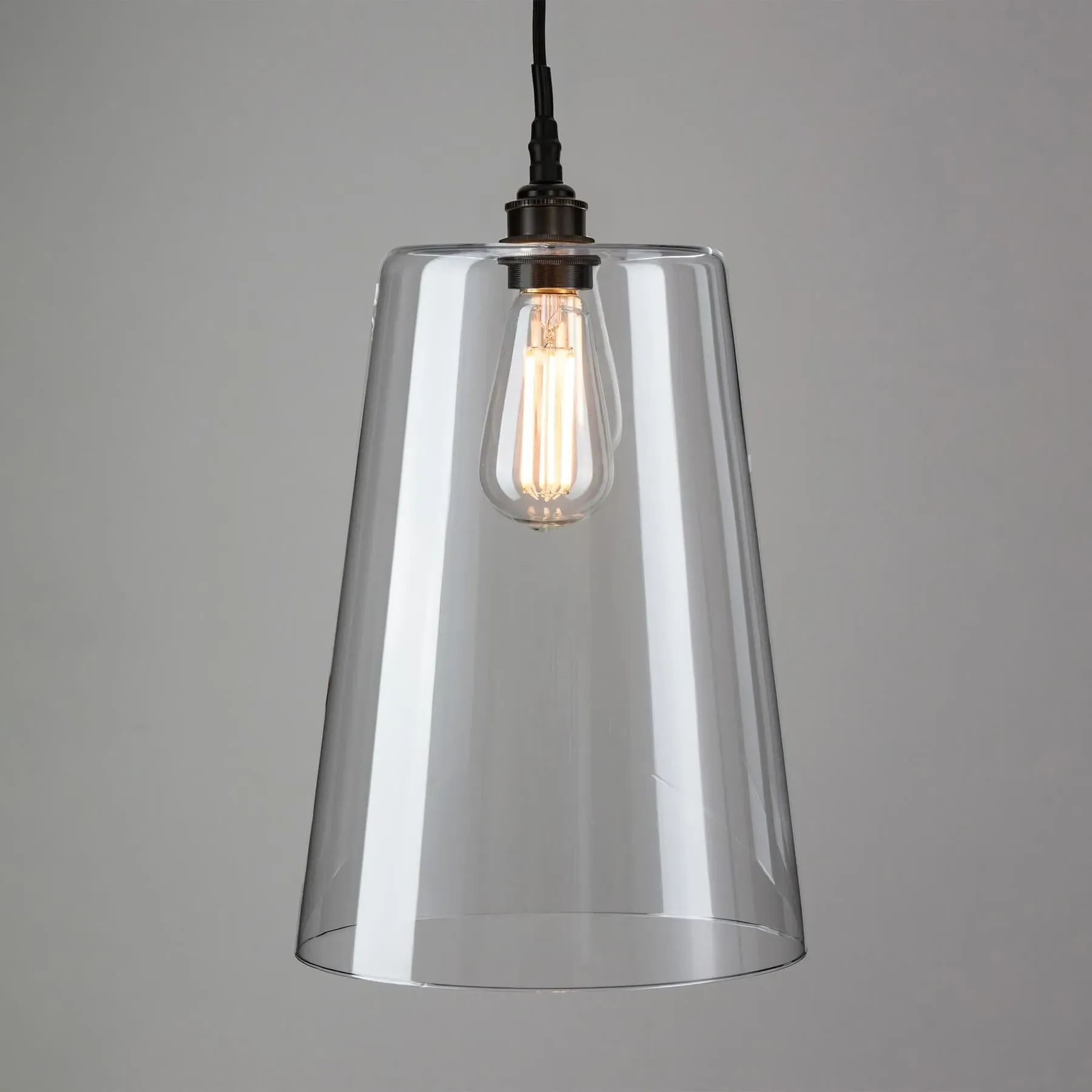 Large Tapered Pendant Light - Black, Glass