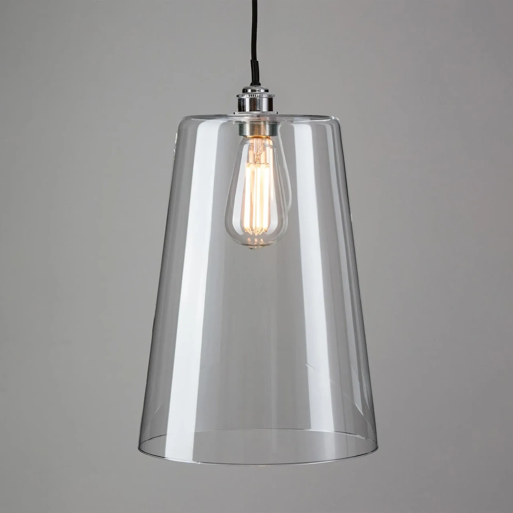 Large Tapered Pendant Light - Chrome, Glass