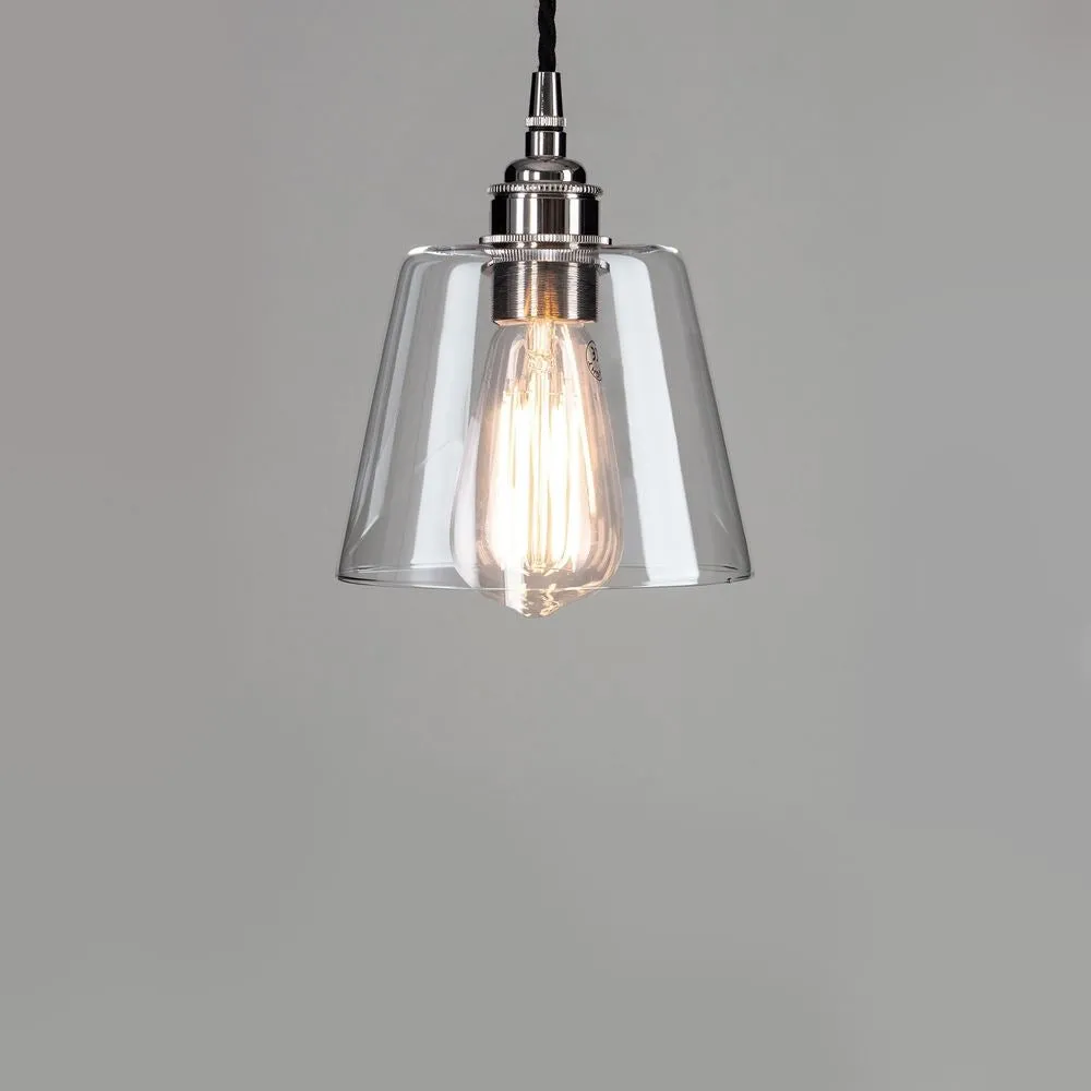 Large Tapered Pendant Light - Nickel, Glass