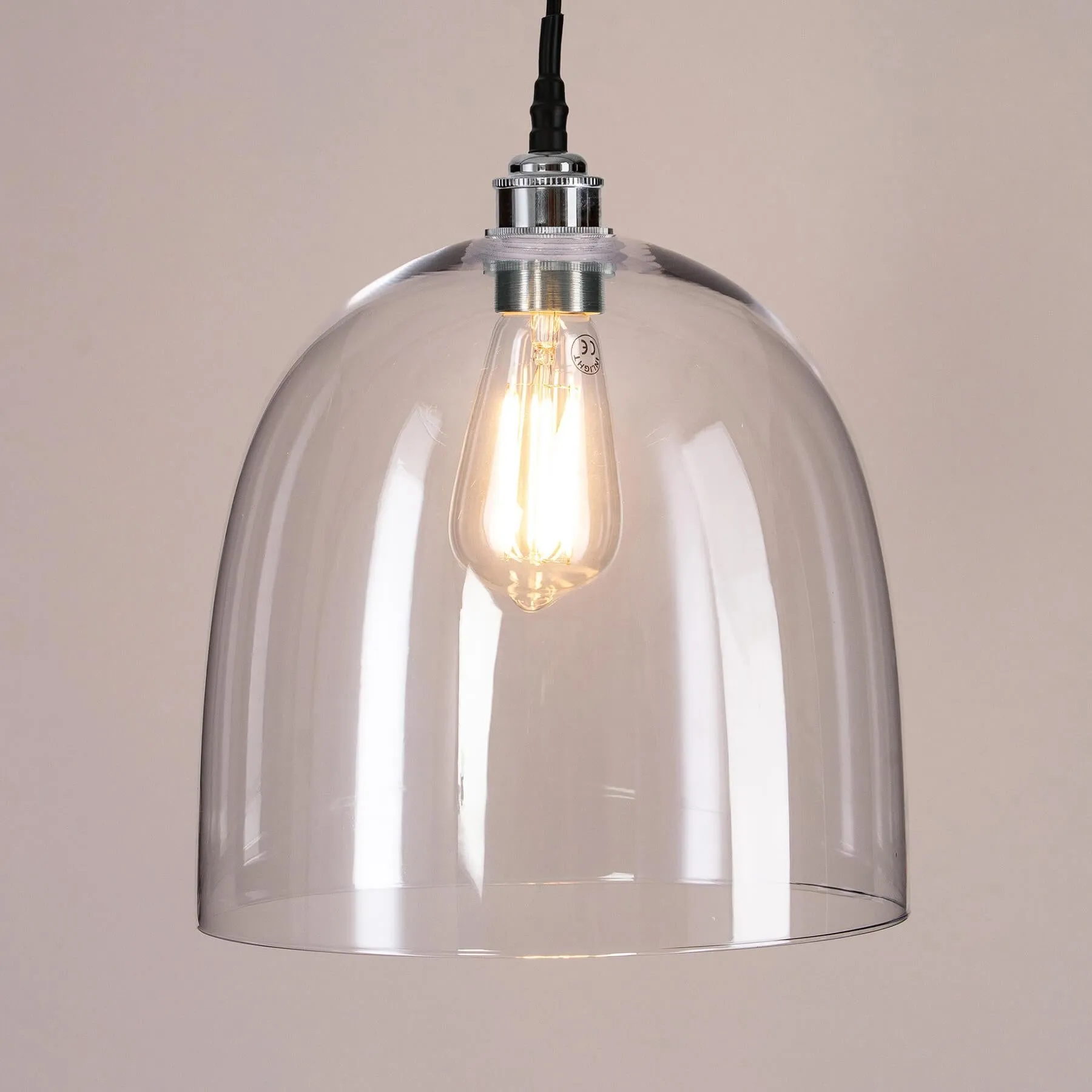 Medium Bell Pendant Light - Chrome, Blown Glass