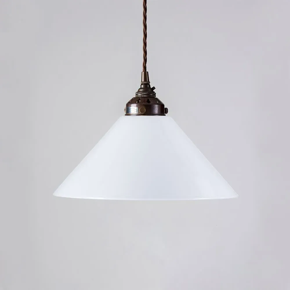 Medium Conical Pendant Light - Brass, Opal Glass