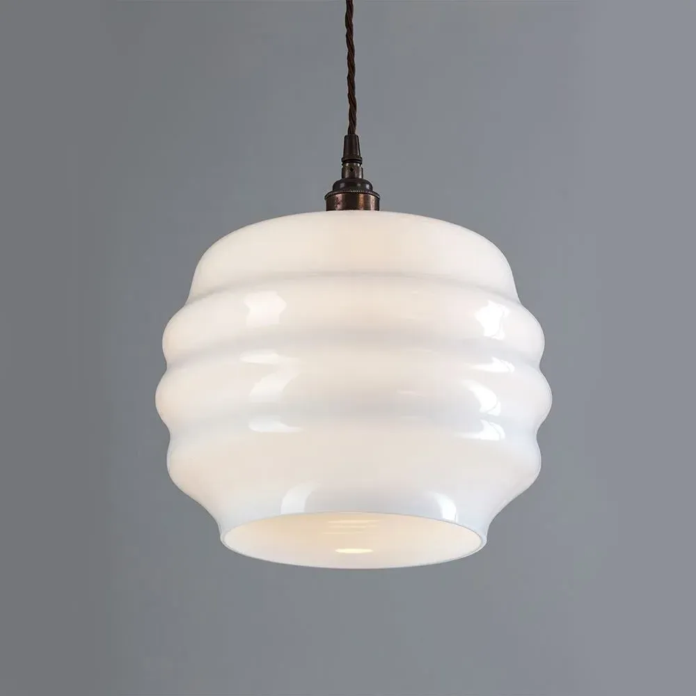 Medium Pendant Light - Antique Brass, Opal Glass