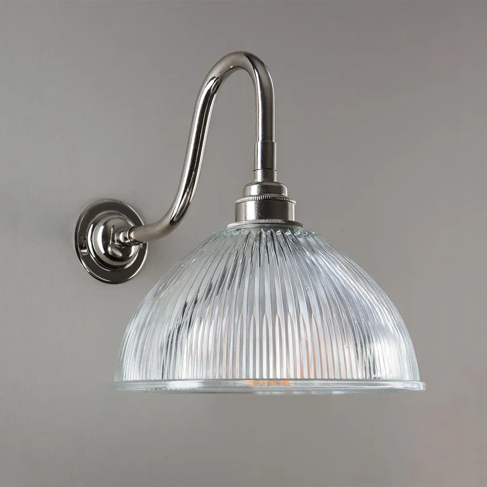 Prismatic Dome Wall Light Swan Arm - Polished Nickel