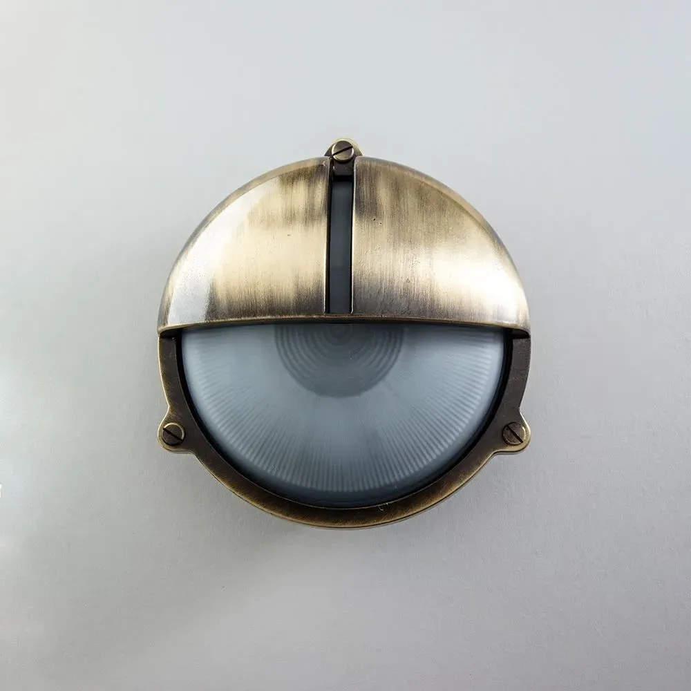 Round Bulkhead Light with Eyelid - Nickel, Brass