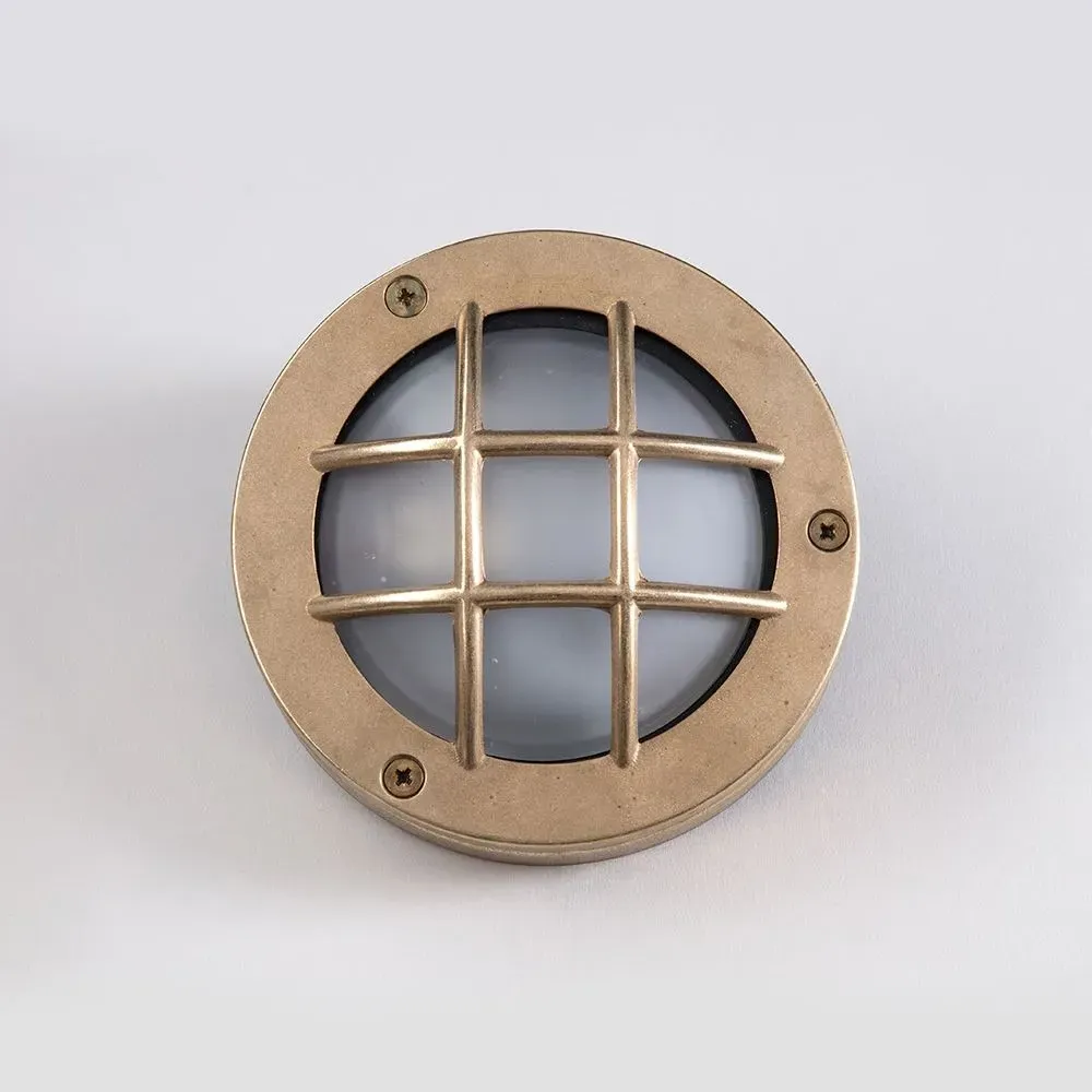 Round Path Light with Guard - Brass, Solid Brass