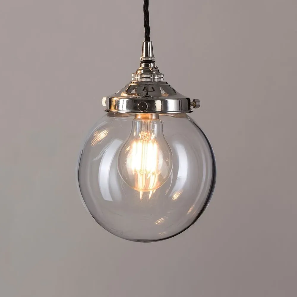 Small Globe Pendant Light - Clear, Blown Glass