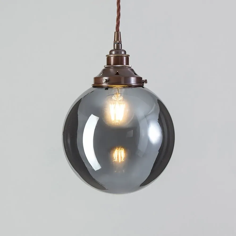 Small Globe Pendant Light - Smoked, Blown Glass