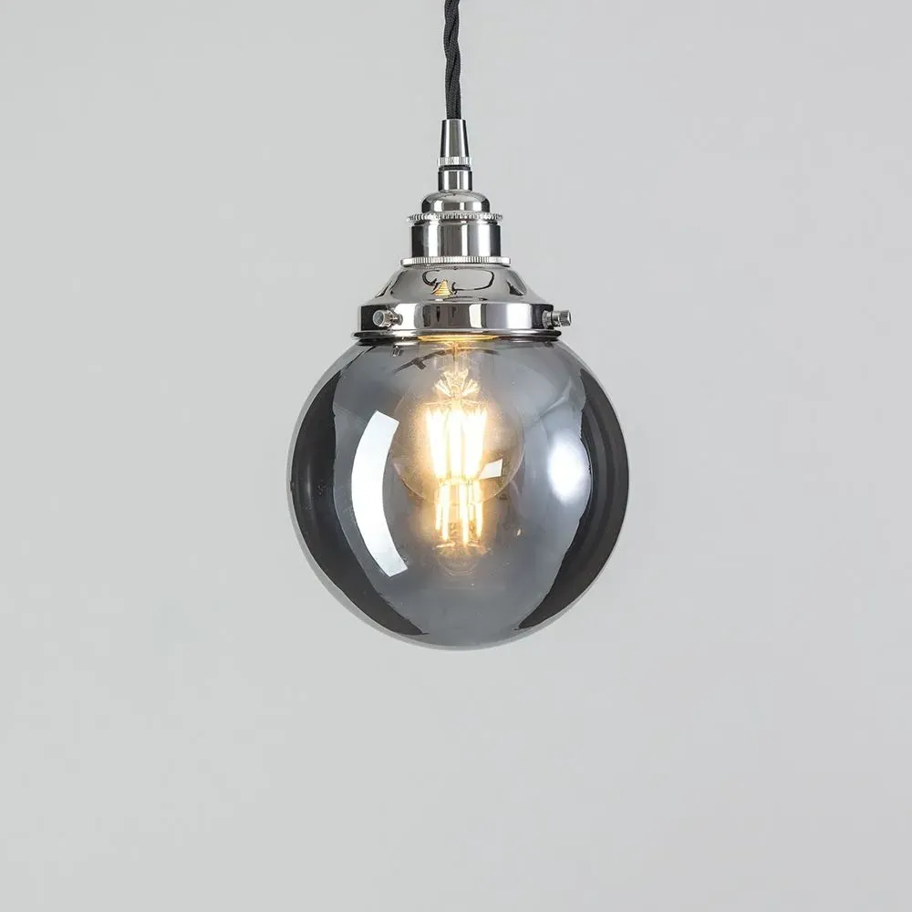 Small Globe Pendant Light - Smoked, Blown Glass