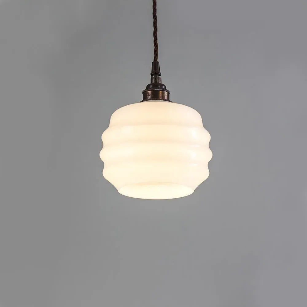 Small Pendant Light - Antique Brass, Opal Glass