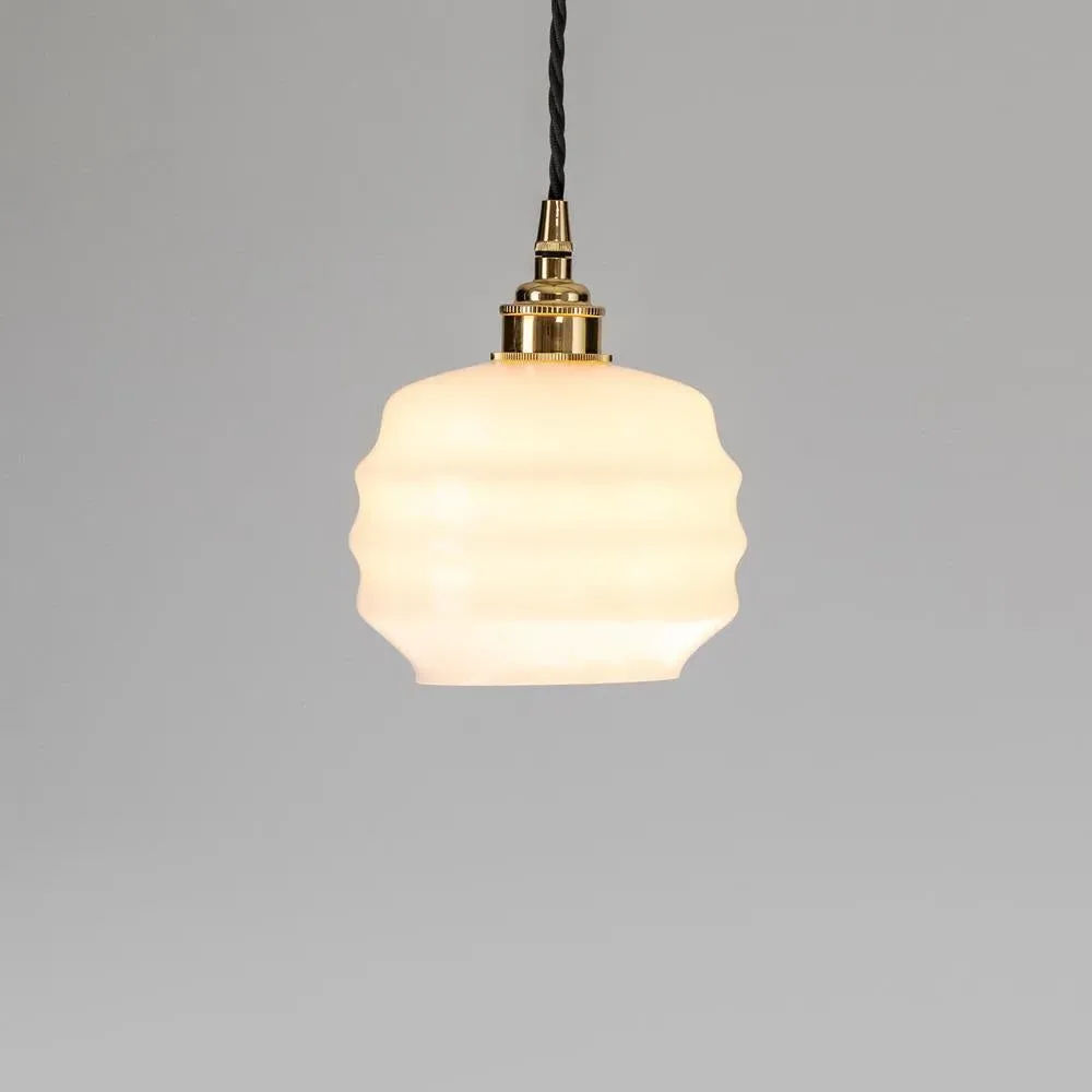 Small Pendant Light Deco Style - White, Opal Glass