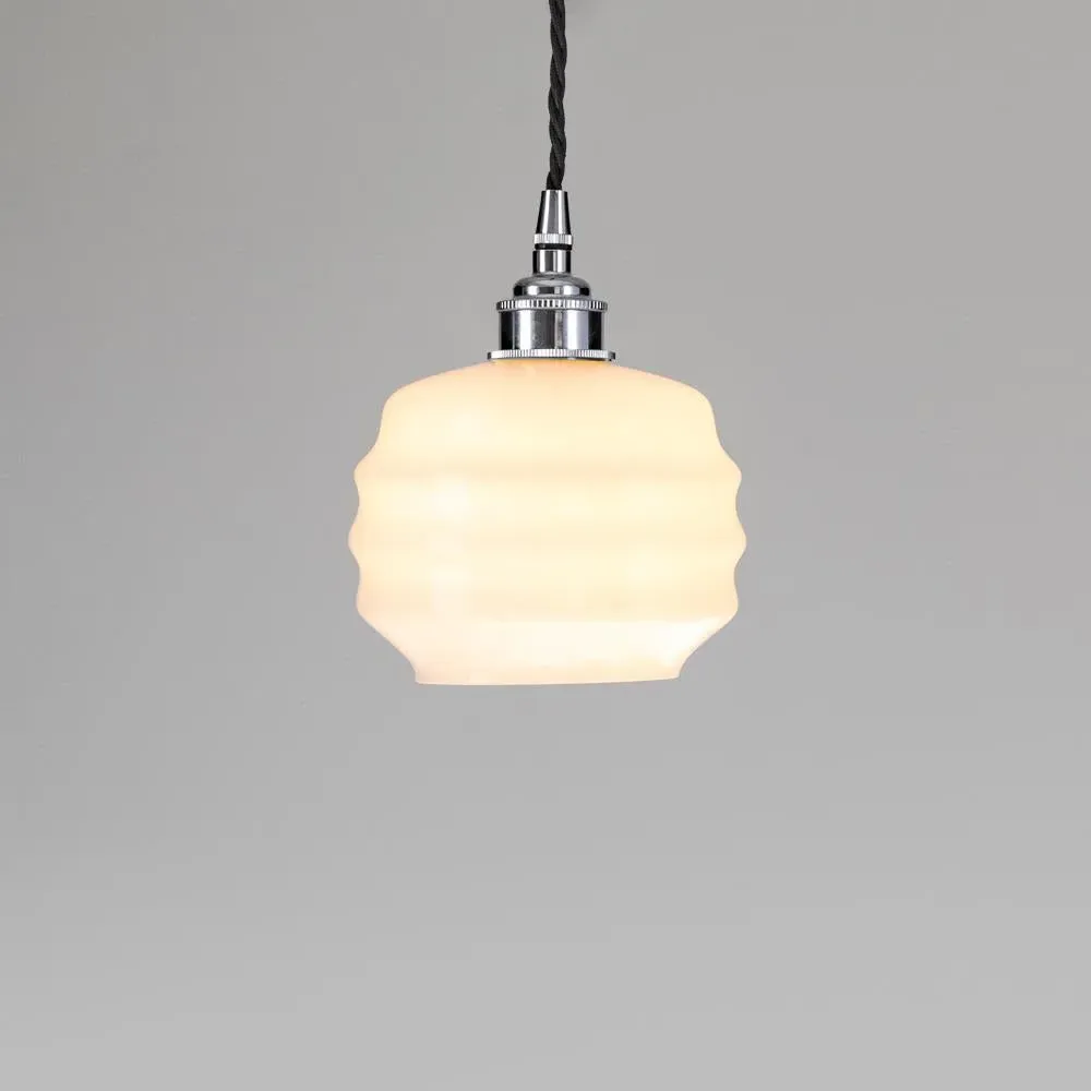 Small Pendant Light Deco Style - White, Opal Glass