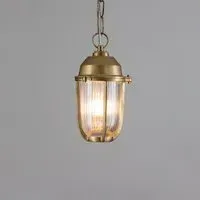 Small Pendant Light with Ribbed Glass - Brass