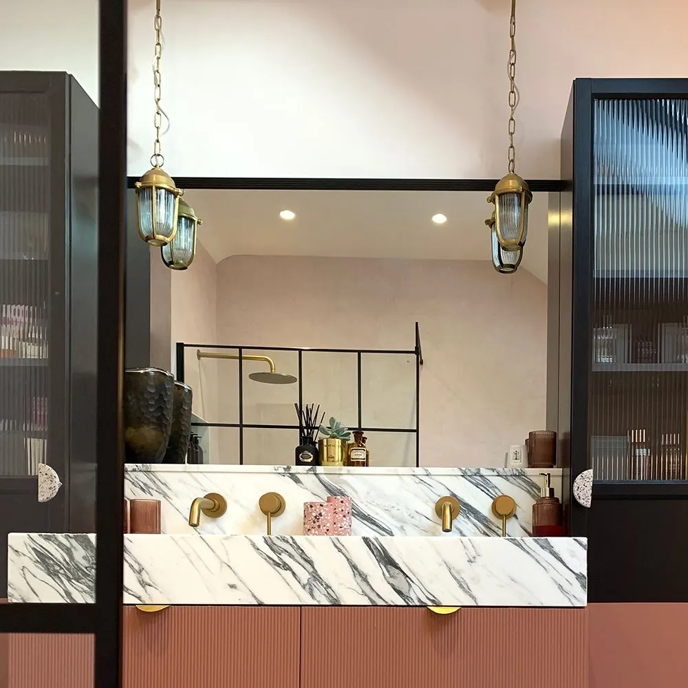 Small Pendant Light with Ribbed Glass - Nickel