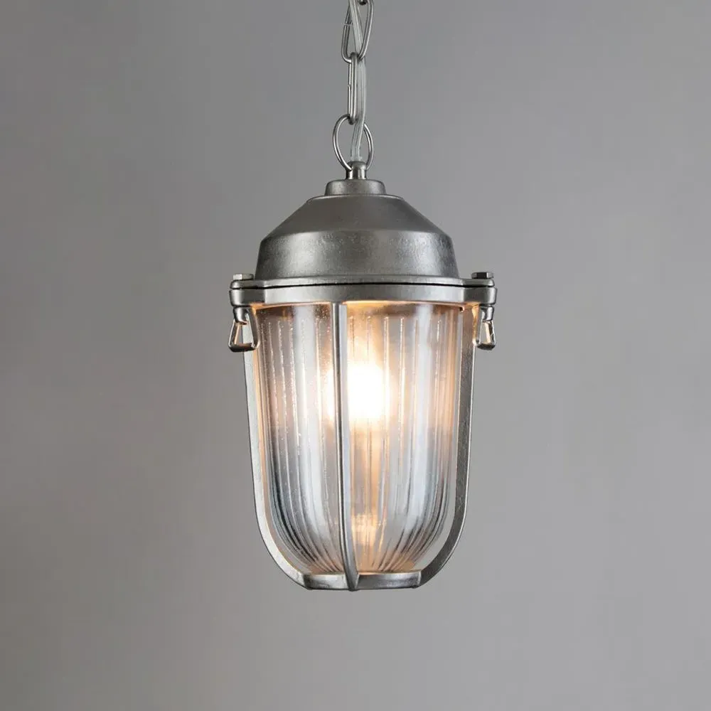 Small Pendant Light with Ribbed Glass - Nickel