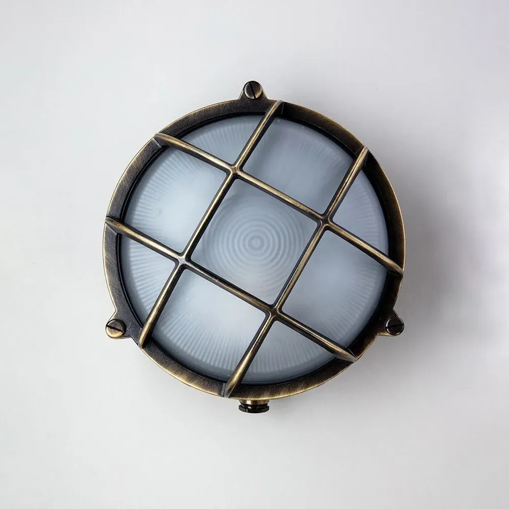 Small Round Bulkhead Light - Antique Brass