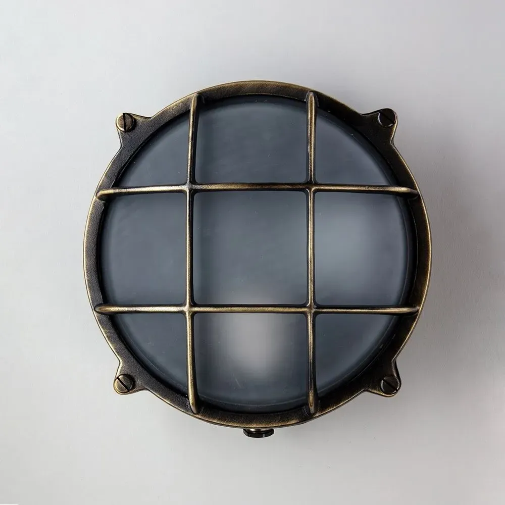 Small Round Bulkhead Light - Brass, Glass