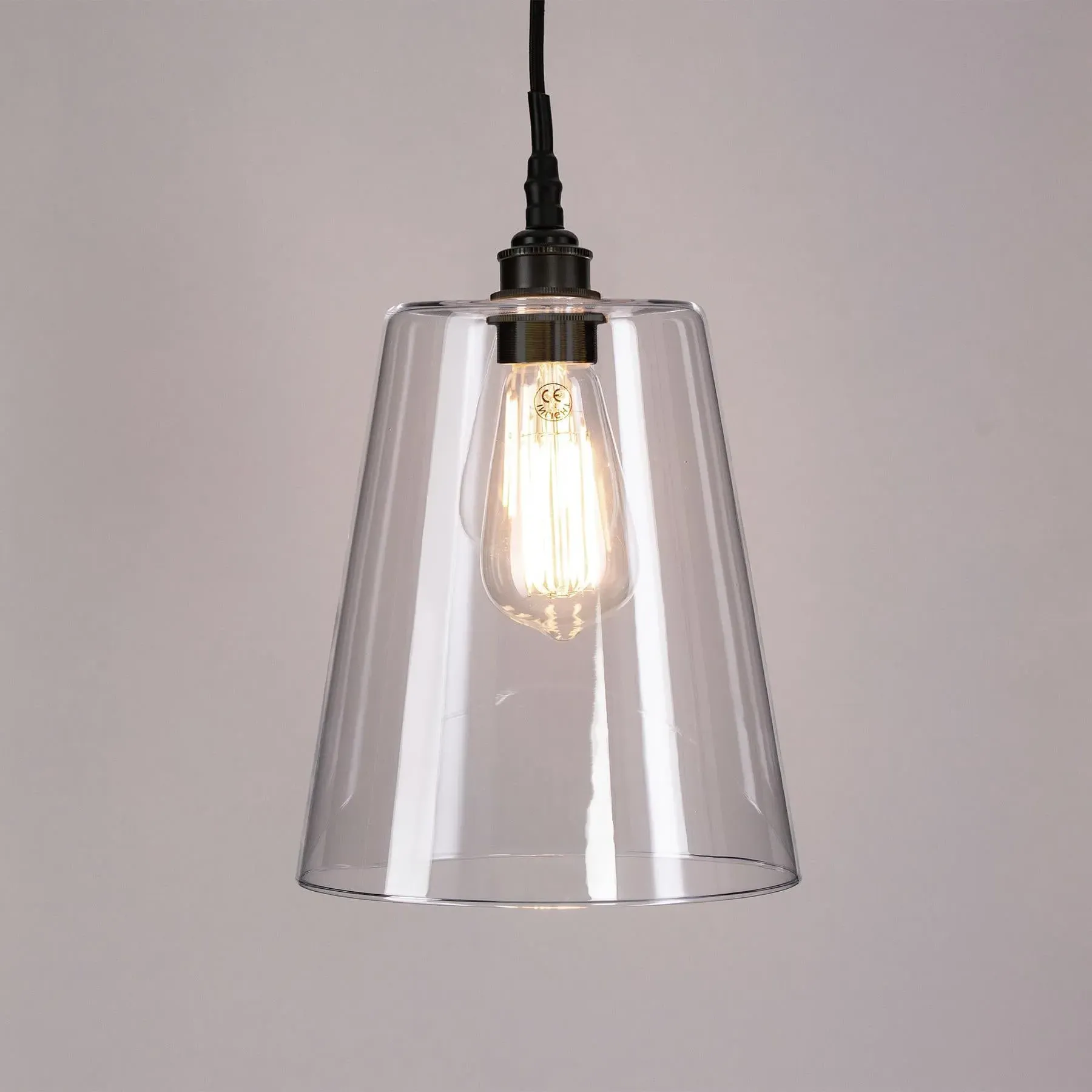 Small Tapered Pendant Light - Black, Glass