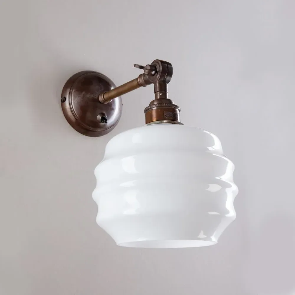 Switched Wall Light with Opal Shade - Brass