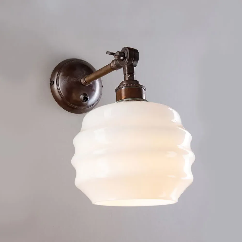 Switched Wall Light with Opal Shade - Brass