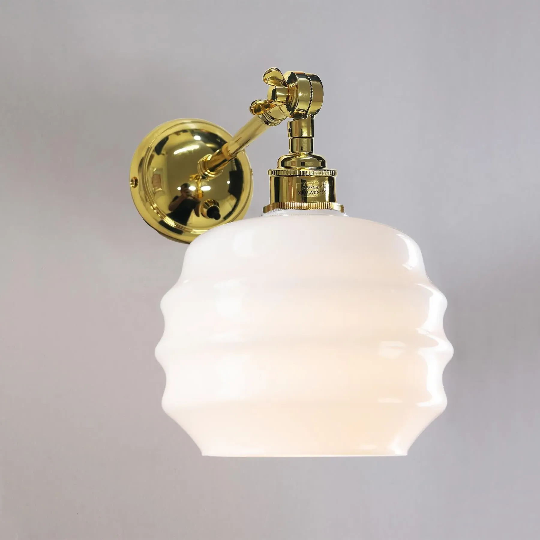 Switched Wall Light with Opal Shade - Brass