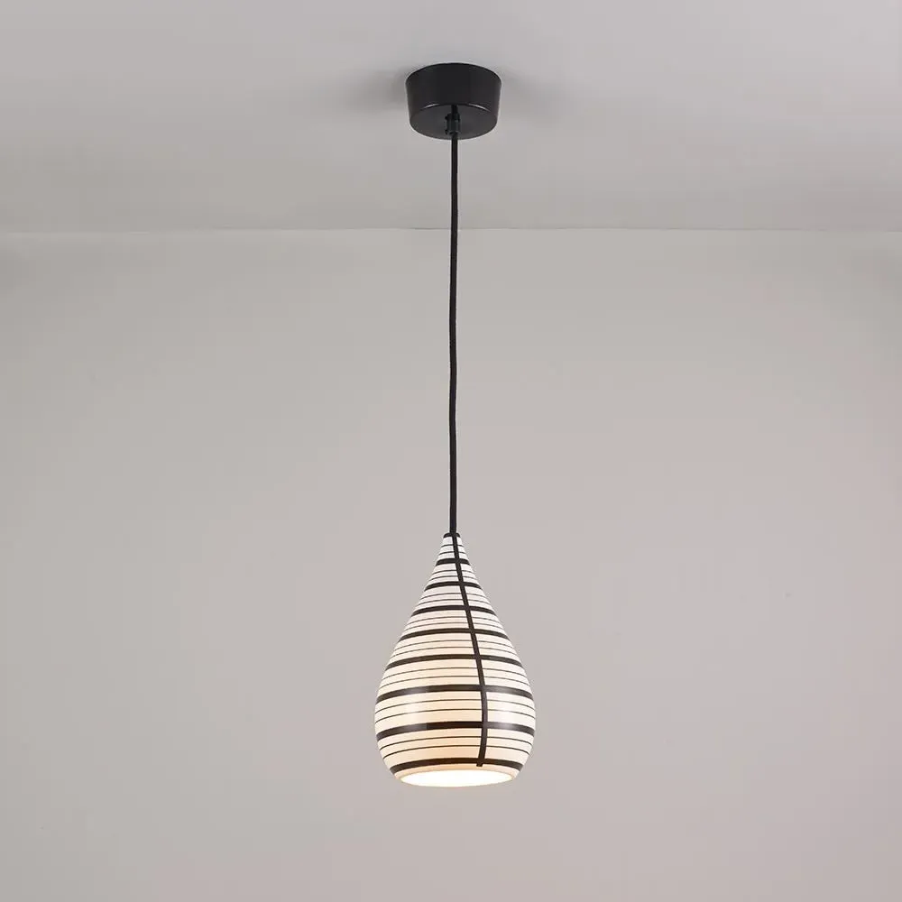 Circle Line Pendant Light - Black, Bone China
