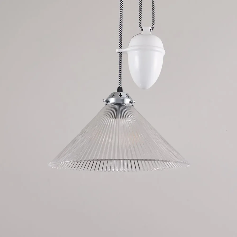 Conical Prismatic Rise & Fall Pendant Light - Prismatic Glass