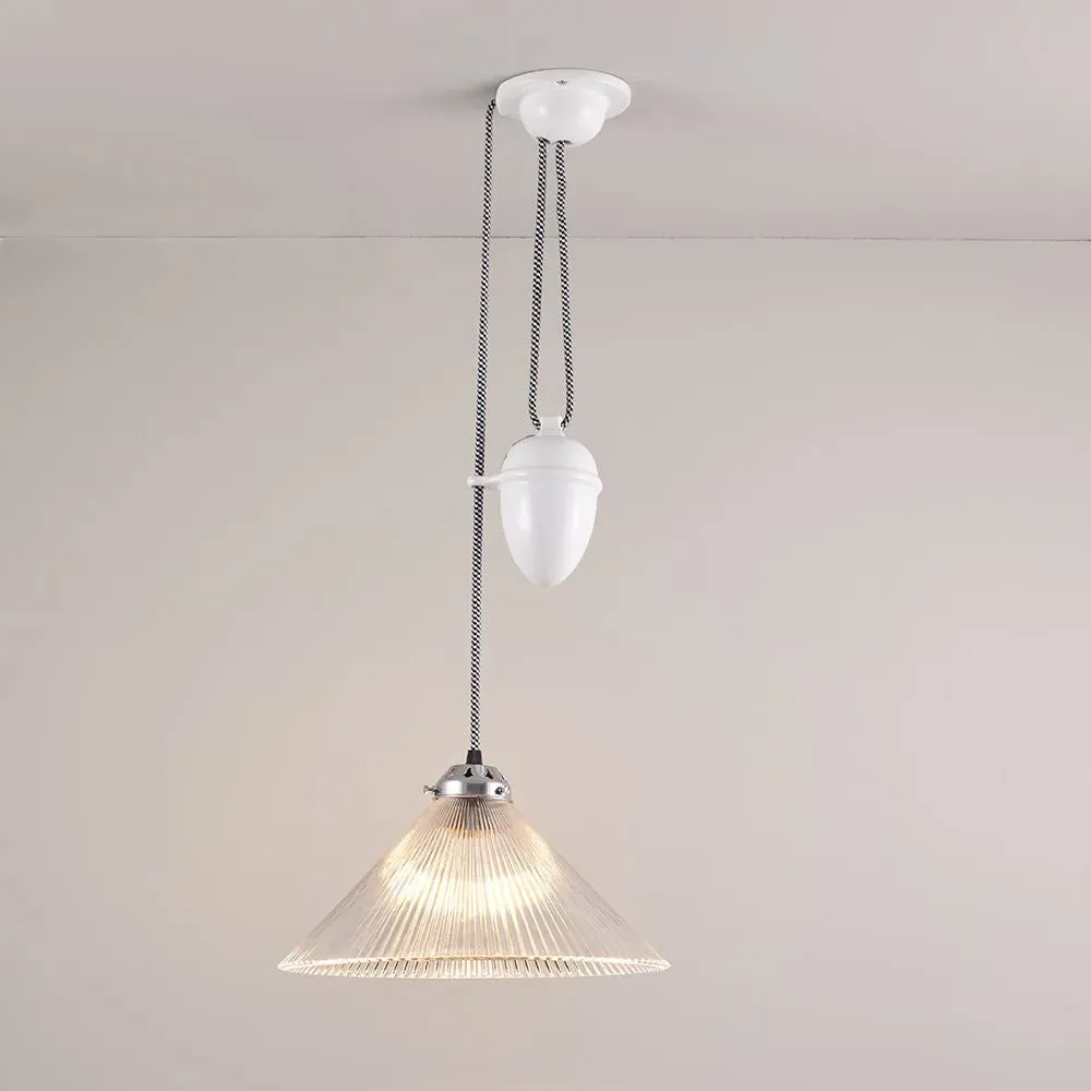 Conical Prismatic Rise & Fall Pendant Light - Prismatic Glass