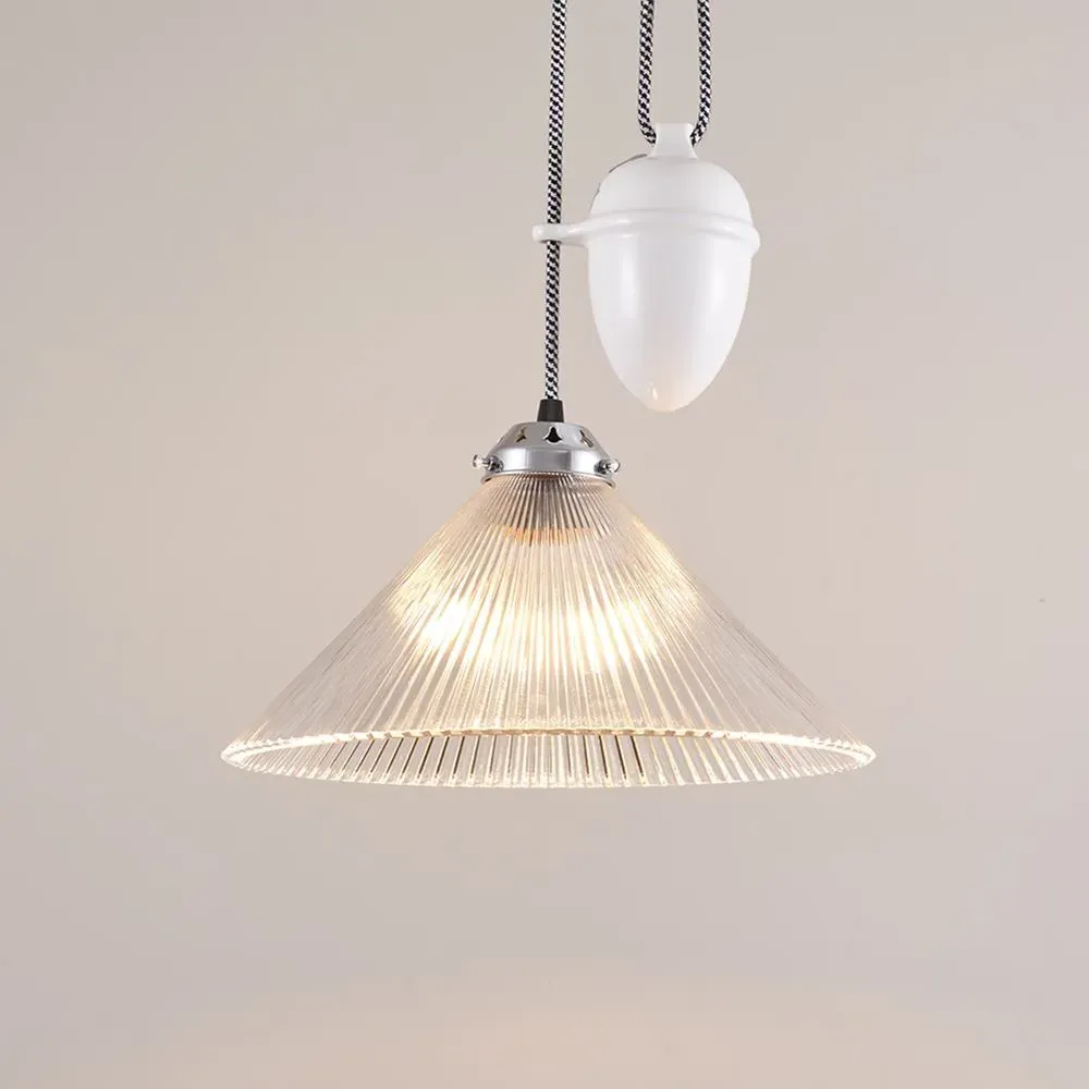 Conical Prismatic Rise & Fall Pendant Light - Prismatic Glass