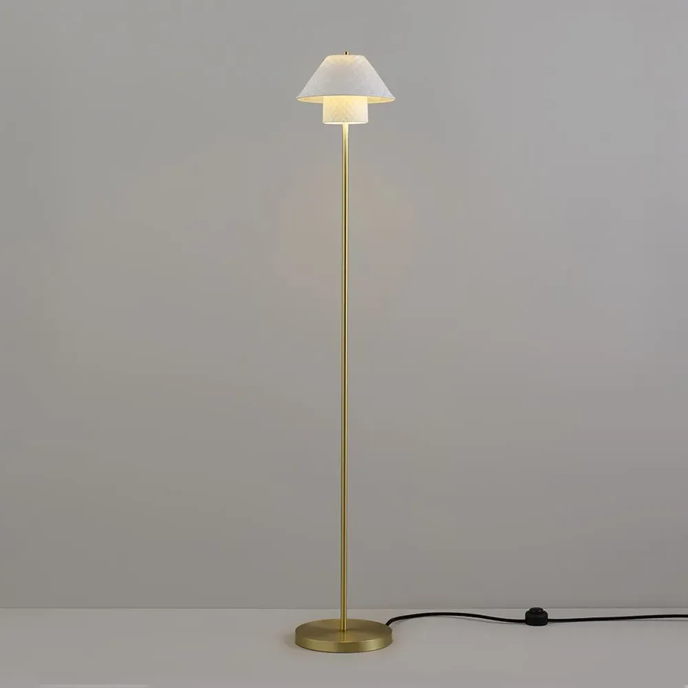 Double Floor Lamp with Twin Shades - Brass, China
