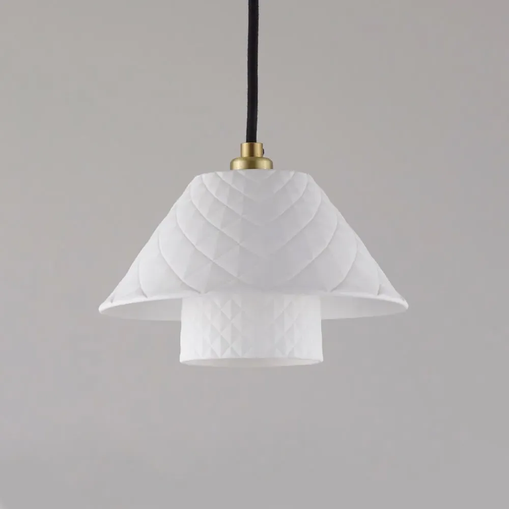 Double Pendant Light with Quilted Texture - Bone China
