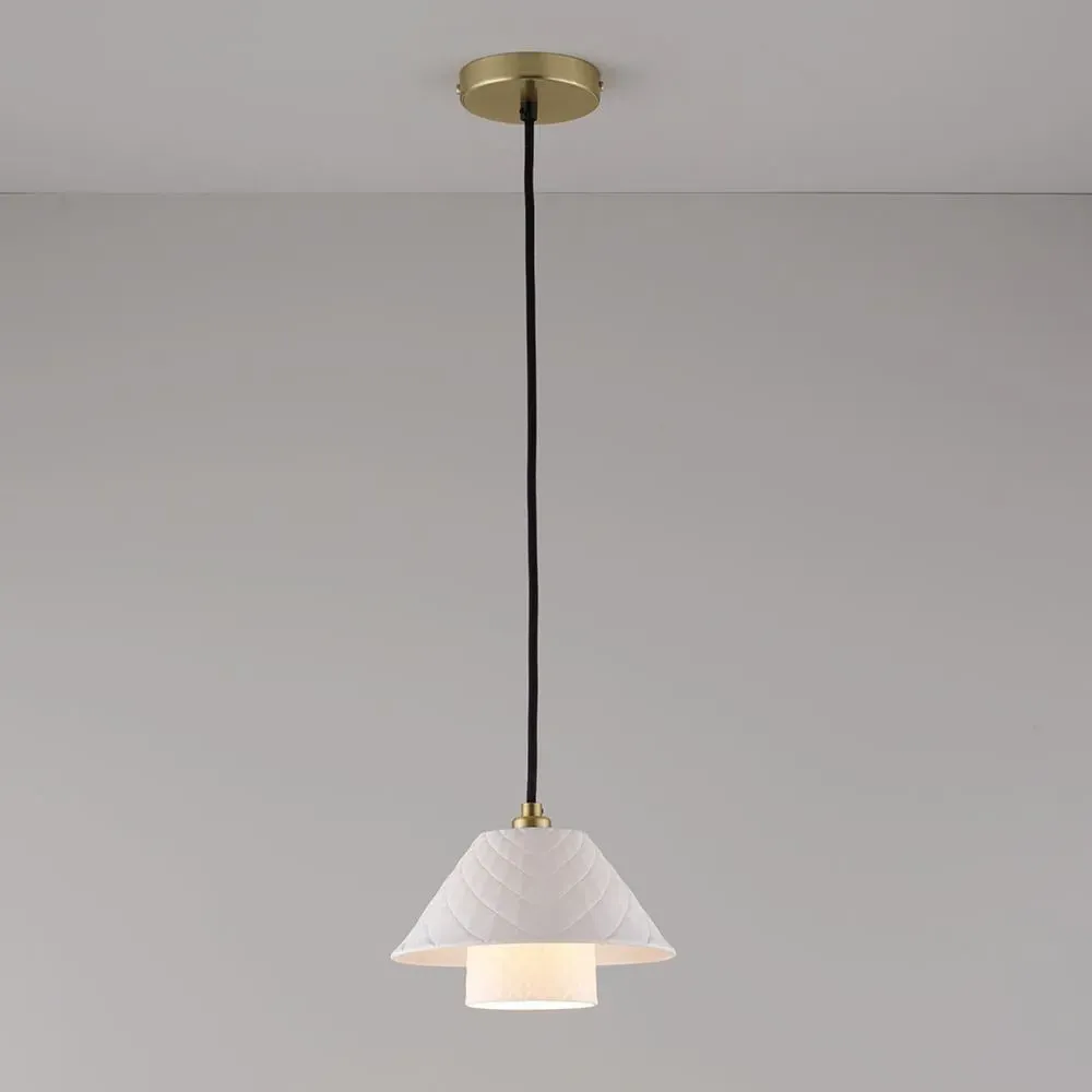 Double Pendant Light with Quilted Texture - Bone China