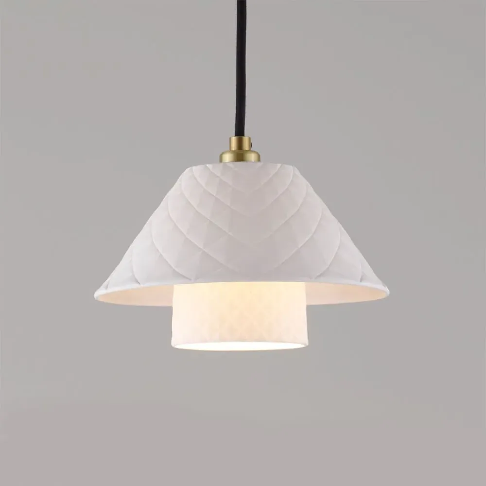Double Pendant Light with Quilted Texture - Bone China image