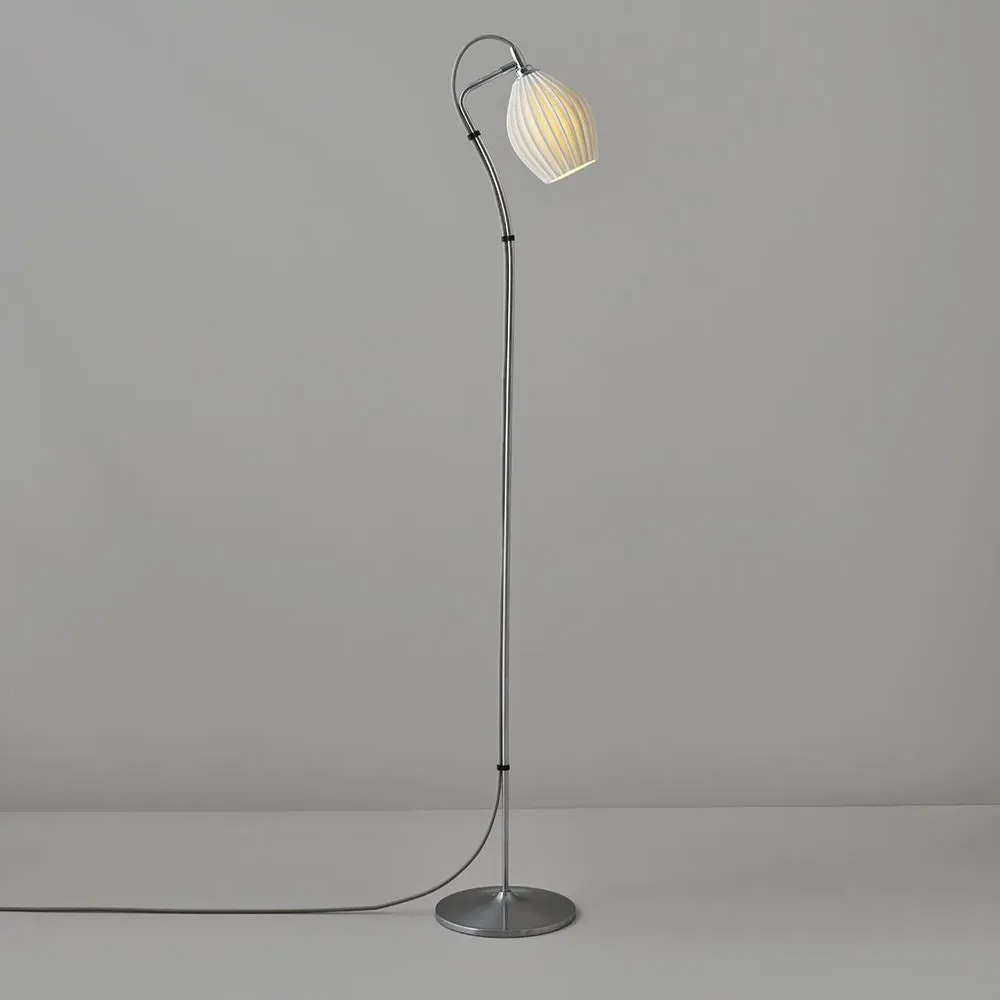 Fin Floor Lamp with Bone China Shade - Chrome