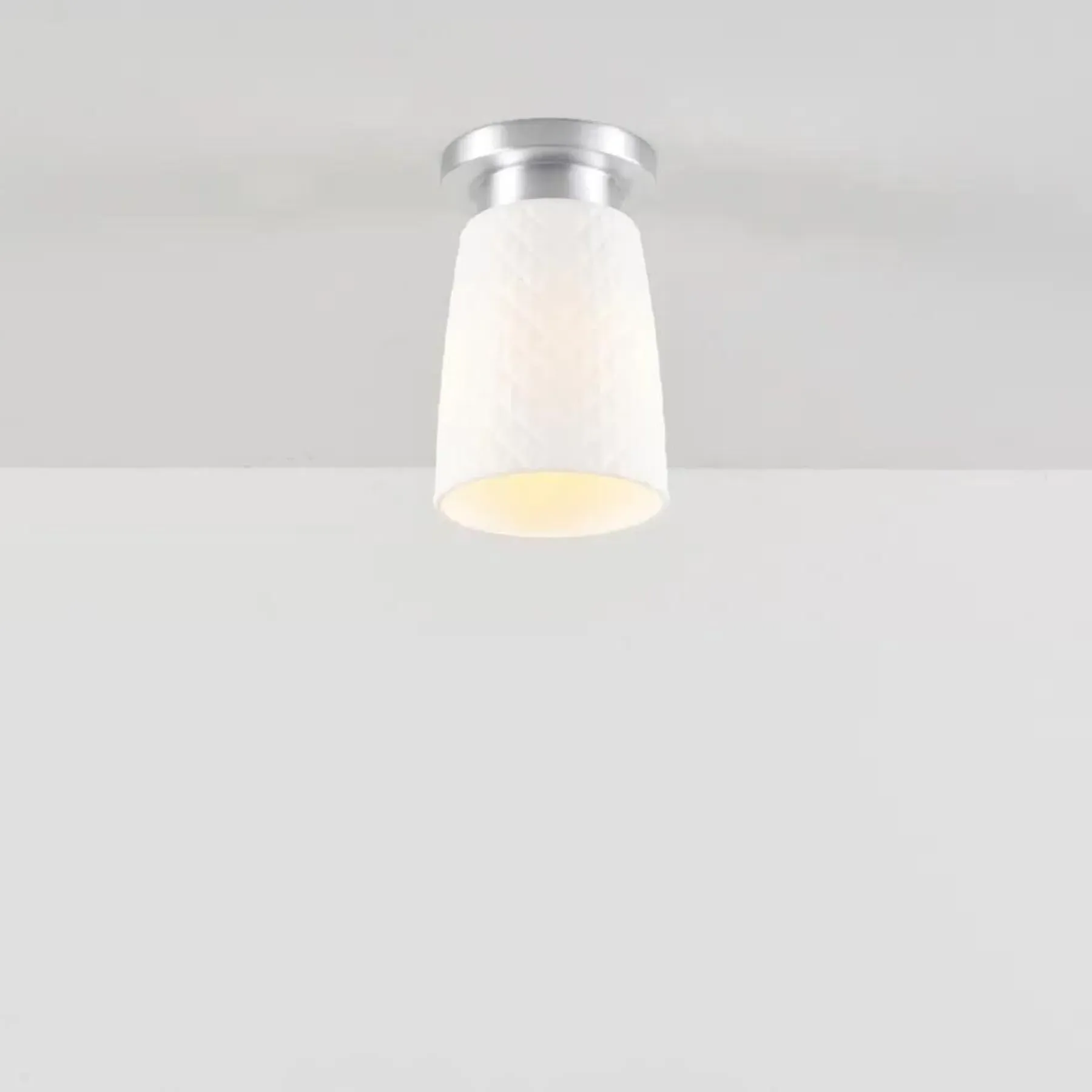 Flush Ceiling Light with Quilted Shade - Brass