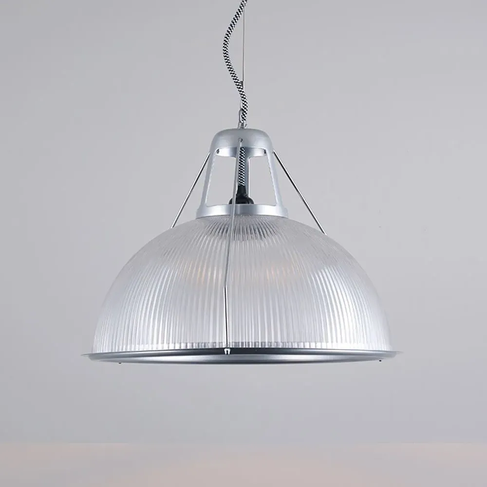 Large Pendant Light with Prismatic Glass - Aluminium