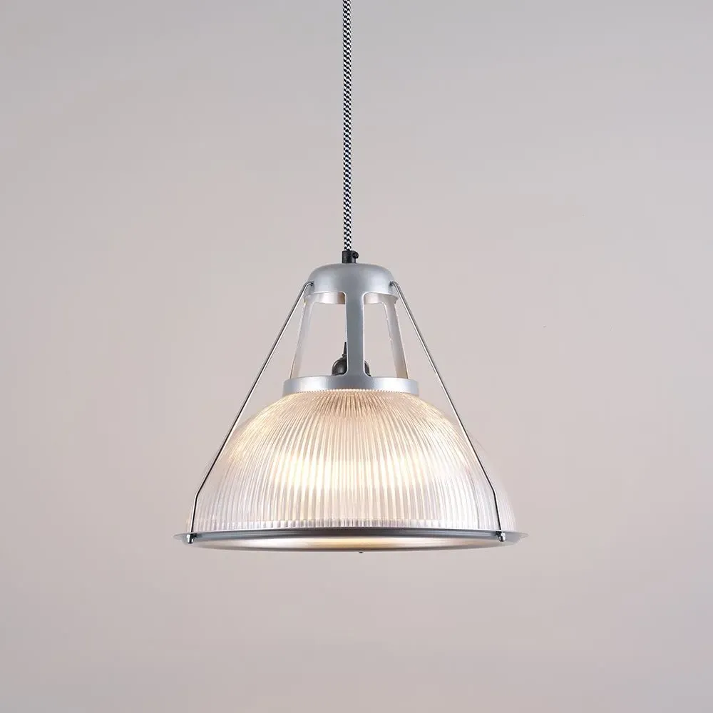 Large Pendant Light with Prismatic Glass - Aluminium