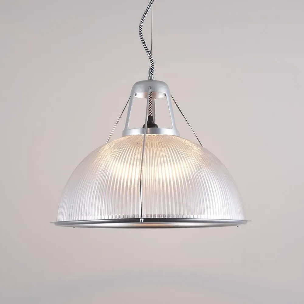 Large Pendant Light with Prismatic Glass - Aluminium