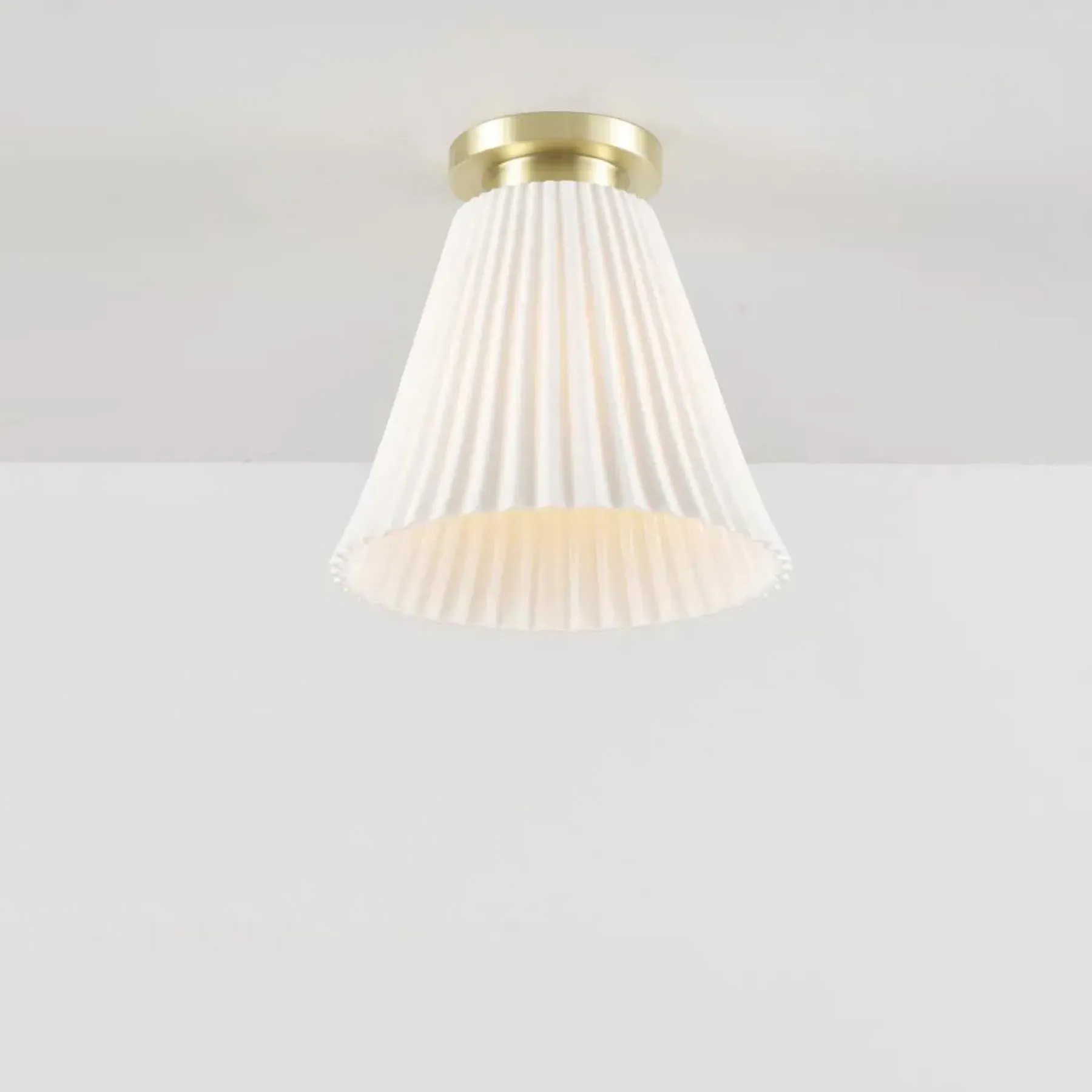 Large Pleat Ceiling Light - Brass, Bone China