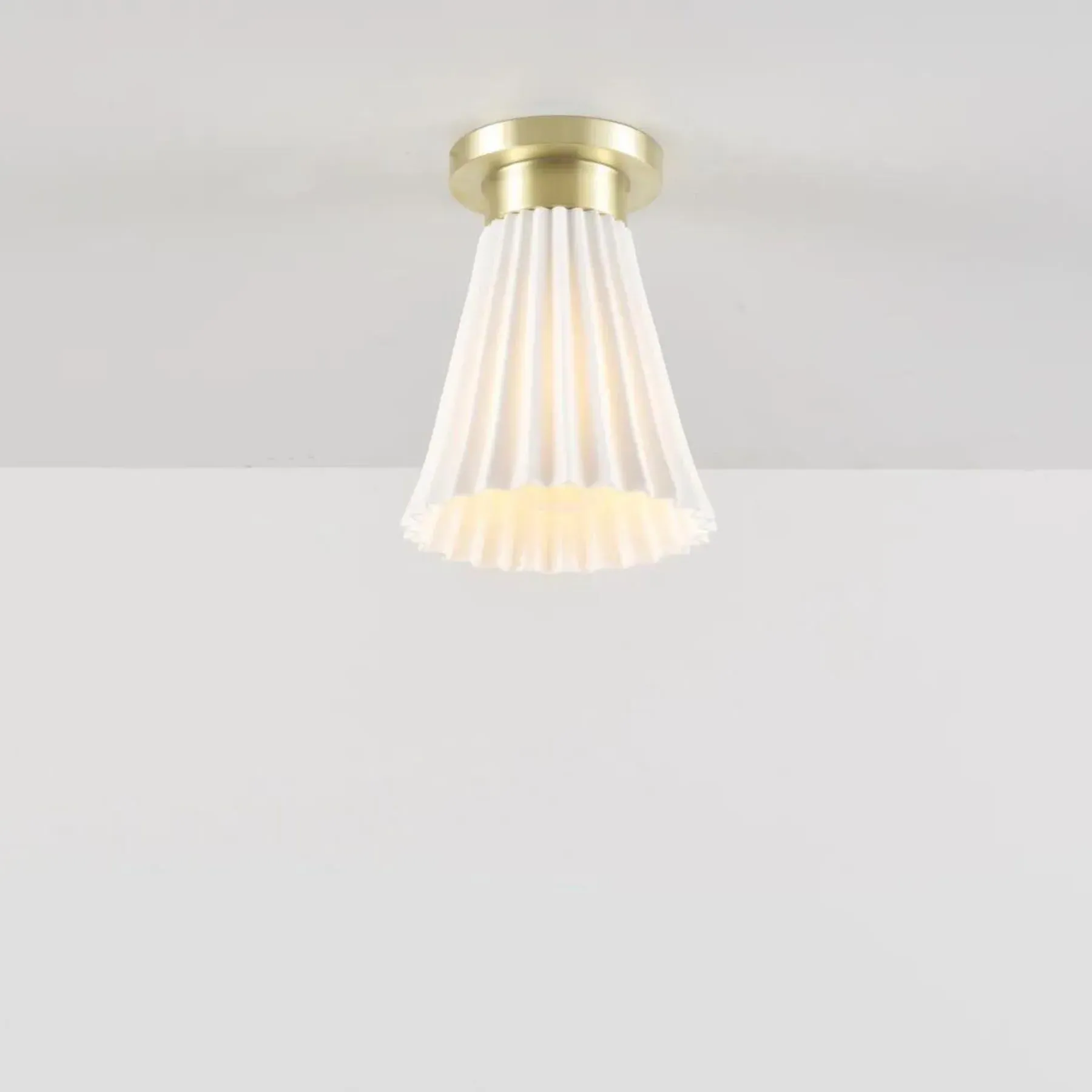 Large Pleat Ceiling Light - Brass, Bone China