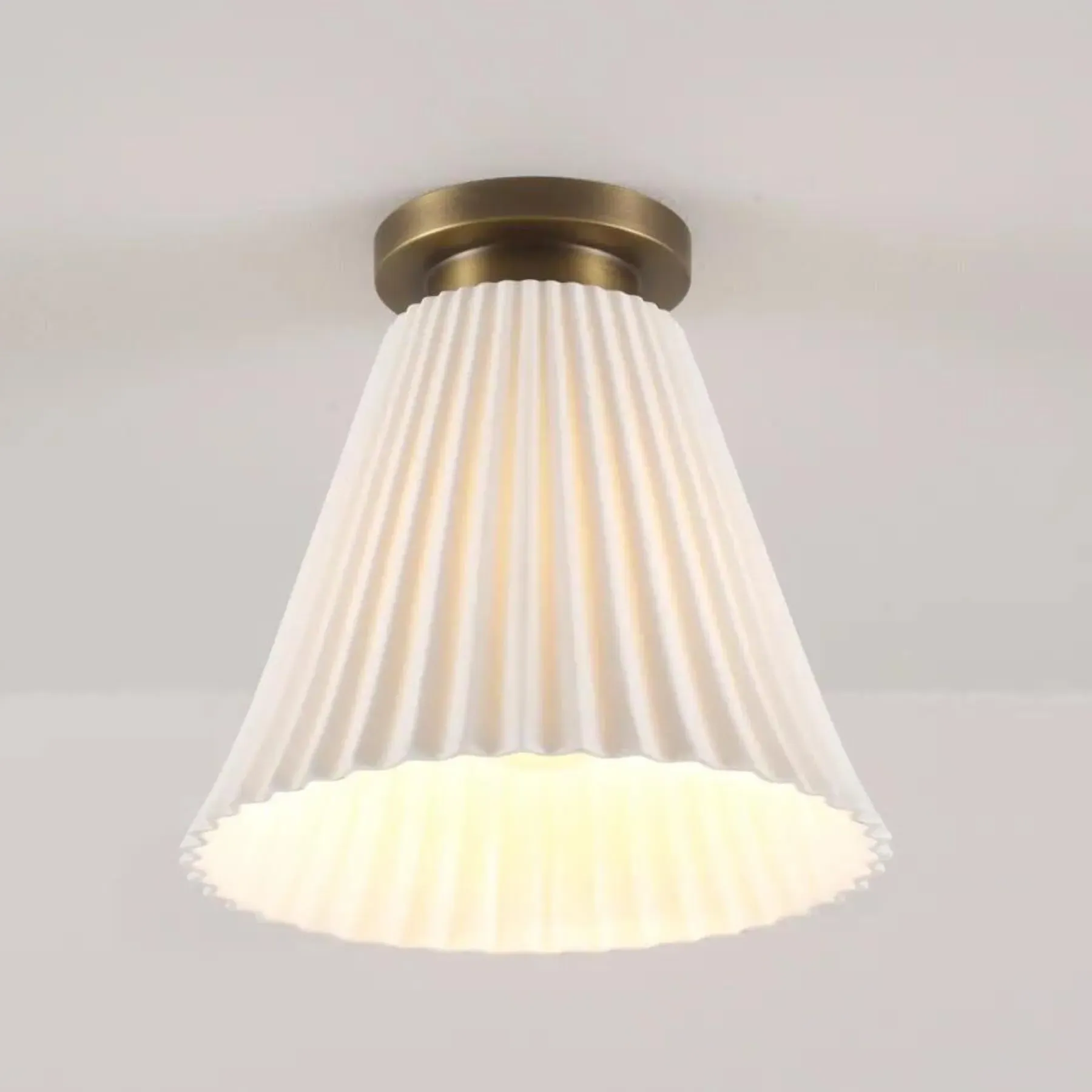 Large Pleat Ceiling Light - Brass, Bone China