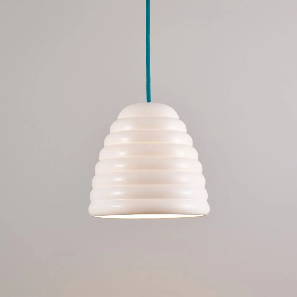 Small Pendant Light - Turquoise Cable, Bone China
