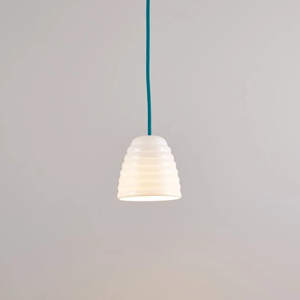 Small Pendant Light - Turquoise Cable, Bone China