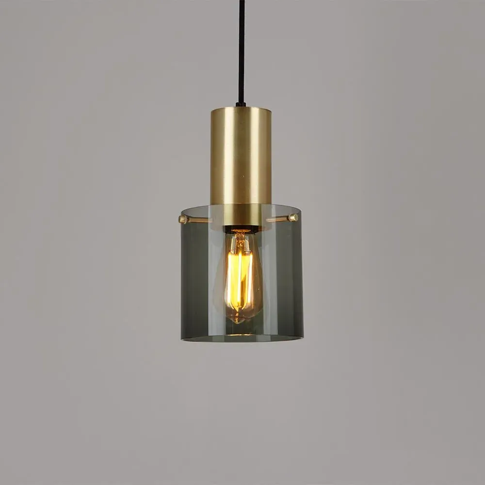 Small Pendant Light with Anthracite Glass - Brass image