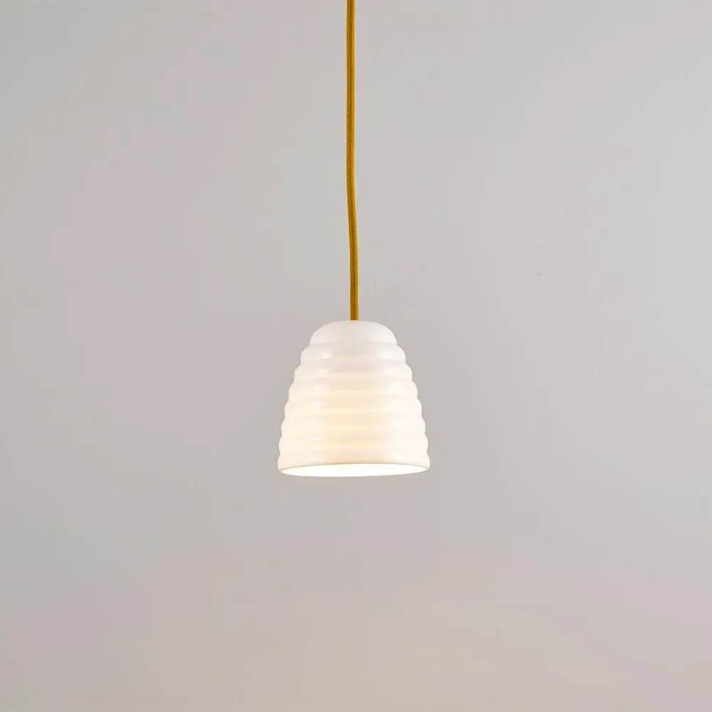 Small Pendant Light - Yellow Cable, Bone China