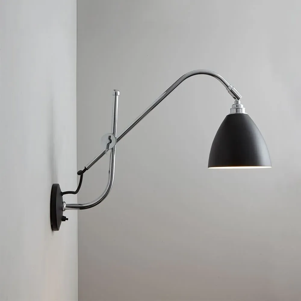 Task Wall Light with Long Chrome Arm - Black