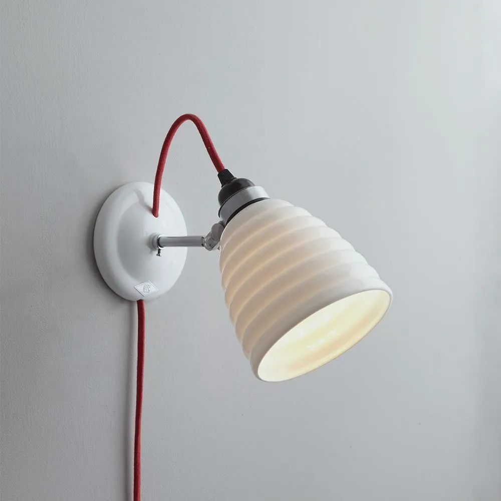 Wall Light with Red Cable - White, Bone China