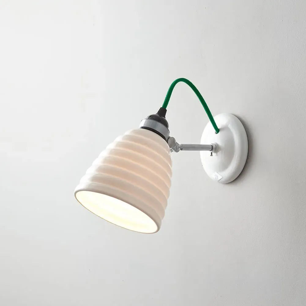 Wall Light with Red Cable - White, Bone China