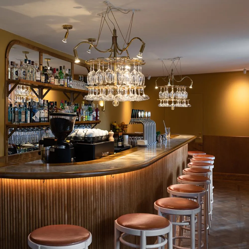 Chandelier with Glass Holders - Brass, Crystal