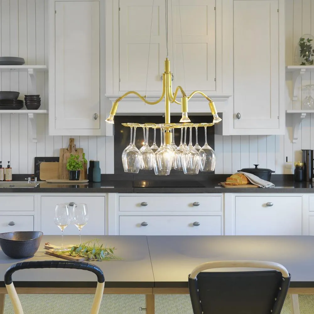 Chandelier with Glass Holders - Brass, Crystal